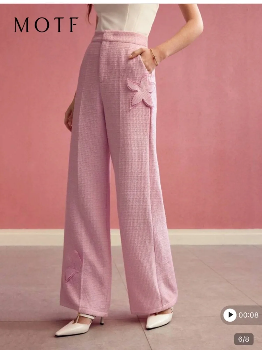 MOTF Pink Tweed Wide-Leg Feminine Pants - Picture 6 of 17